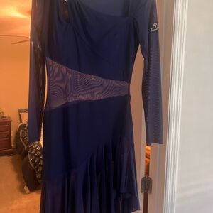 Navy Long-Sleeve Mesh Ballroom Practice Dress